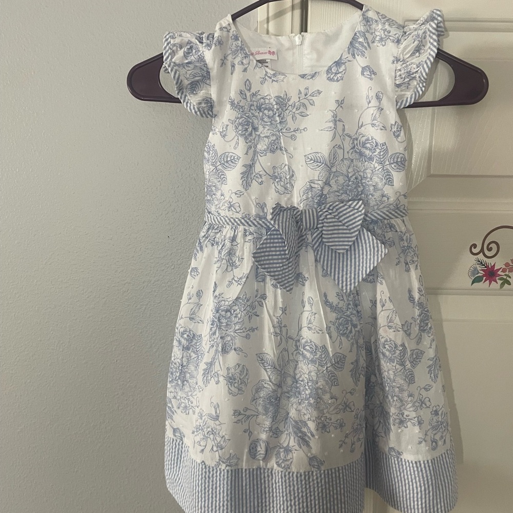 Bonnie Baby White and Light Blue Floral Dress with Bow